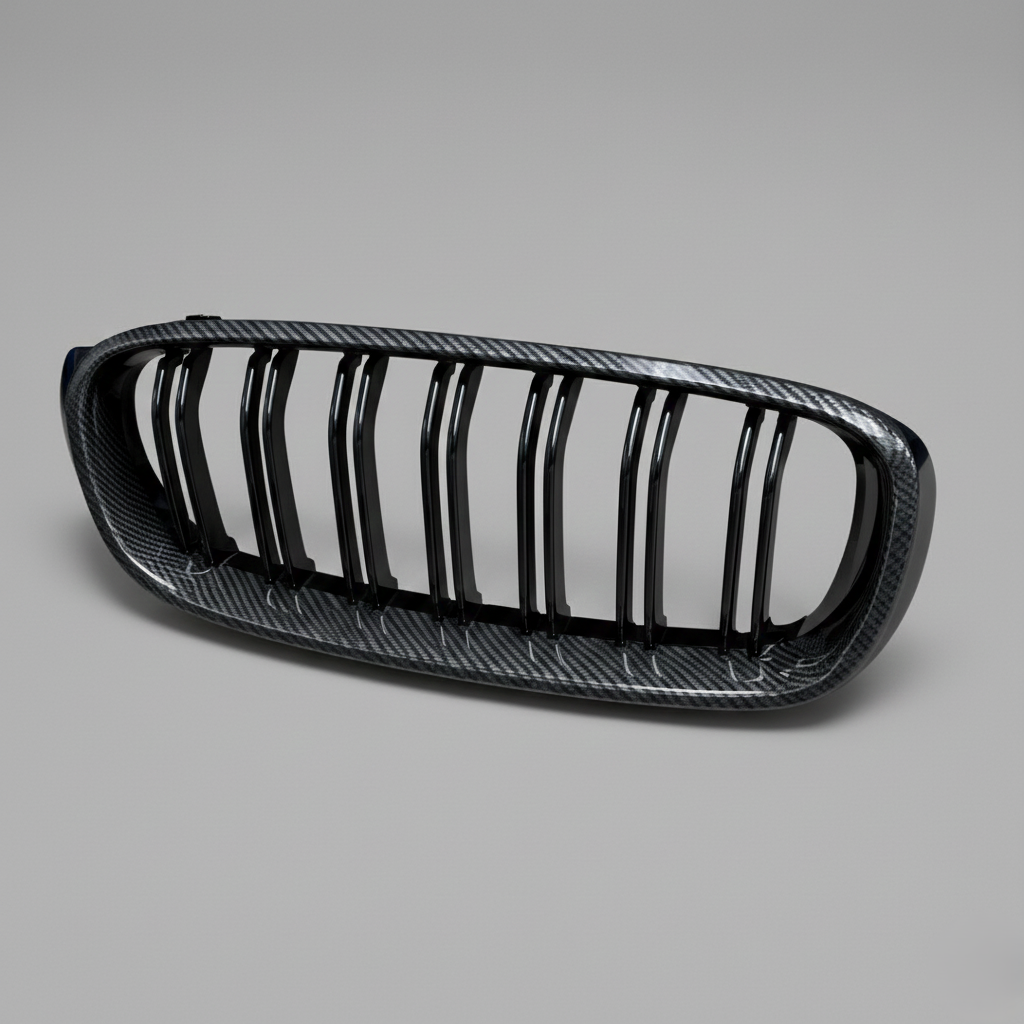 M-Look Carbon Fiber Stijl Niergrilles met Dubbele Spijlen – Glanzend Zwart